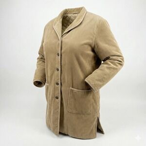 Vintage 90s Orvis Women's Corduroy Barn Coat Tan Quilted Lining Horn Buttons XL
